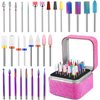Cellentool 30Pcs Nail Drill Bits Set with Rhinestone Storage Box, 3/32 Inch Ceramic Diamond Carbide Nail Drill Bits for Acrylic Nails Gel Polish, Cuticle Efile Remover for Manicure