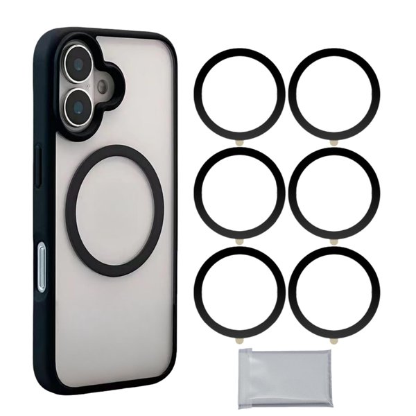 6 Black for Mag Safe Sticker,Compatible with Mag Safe Accessories,Universal Magnetic Wireless Charger Metal Ring Conversion Kit for iPhone16/15/14/13/12,GalaxyS23/22/21,Google Pixel8/7/6/5Series