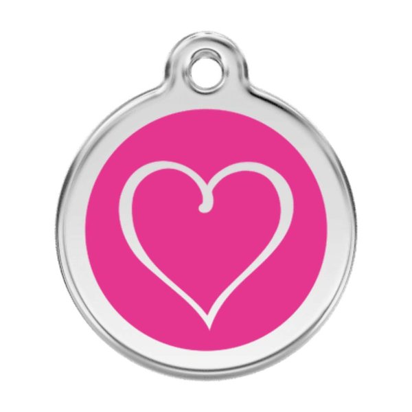 RedDingo enamel pet id tag, medium, "Cartoon Heart", Hot Pink