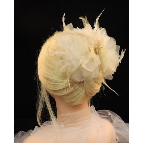 Rannyrena Acrylic Claw Feather Flower Hair Clip Handmade Floral Hair Piece Lace Artificial Flower Bohemian Bridal Wedding Hair Accessory for Women and Girls (Ivory)