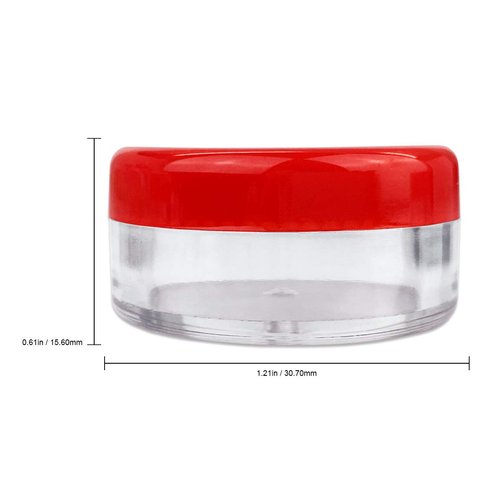 50 New Empty 5 Grams Acrylic Clear Round Jars - BPA Free Containers for Cosmetic, Lotion, Cream, Makeup, Bead, Eye shadow, Rhinestone, Samples, Pot, Small Accessories 5g/5ml (RED LID)