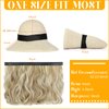 Lansigreen Sun Hat with Hair Extensions Hat Wig UPF 50+ Foldable Wide Brim Straw Beach Hat Attached 9" Wavy Hairpiece Synthetic for Women Summer Ash Blonde Mix Bleach Blonde