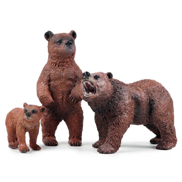 Grizzly Bear Toys Figurines, Plastic Forset Animals Bear Figures for Kids, Realistic Woodland Creature Party Supplies Cake Toppers, Pack of 3