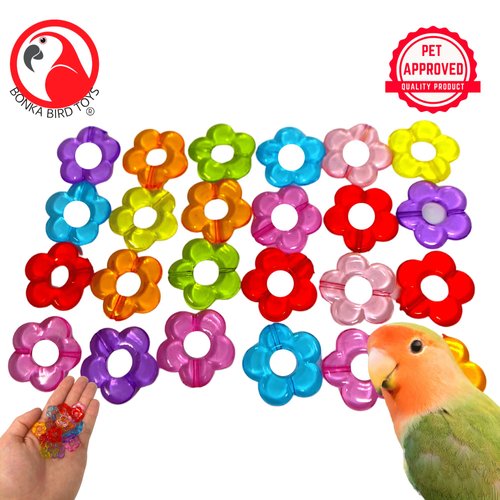 Bonka Bird Toys 2520-Pack 24 Colored Plastic Flower 1/2" Flat Beads Bird Toys for Lovebirds, Conures, and Budgies - Vibrant Avian Play Accessories