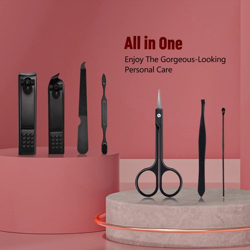 Manicure Set Manicure Pedicure Kit Nail Grooming Kit for Men, 7 in 1 Travel Nail Kit Men Nail Clipper Set for Fingernail Toenail - Black