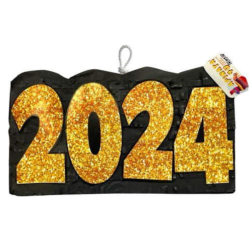 APINATA4U 2024 Sparkling Pinata, Gold Glitter and Black New Year’s Eve Party Decoration, End of Year Celebration Pinata, 2024 Themed Party Supplies, Countdown and Graduation Party Pinata