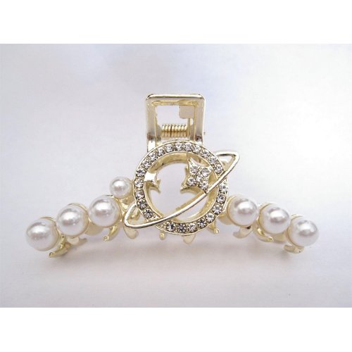Generic Gold metal and pearl crystal solar planet and star hair claw clip for medium