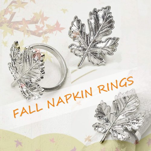 Fall Napkin Rings Leaf Vintage Thanksgiving Holiday Halloween Autumn Napkin Holders Wedding Birthday Banquet Table Accessories Table Accessories (Silver, 12)