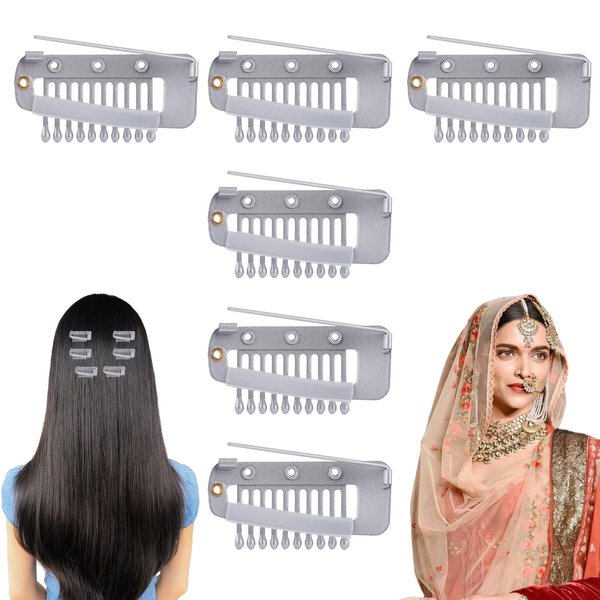 XIHIRCD 6pcs Chunni Clips with Safety Pins, Stainless Steel Hidden Wig Clips with Safety Pin Chunni Grip Clips Chunni Dupatta Setting Clips for Hair Extensions