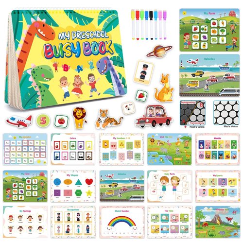 Proschool Learning Toys for Kid - Educational Busy Book Activities, Montessori Toys Activity Book,Sensory Toy,Toddler Quiet Books,Toddler Girl&Boy Toys for Age 3 4 5 Year Old Tracing Coloring Book