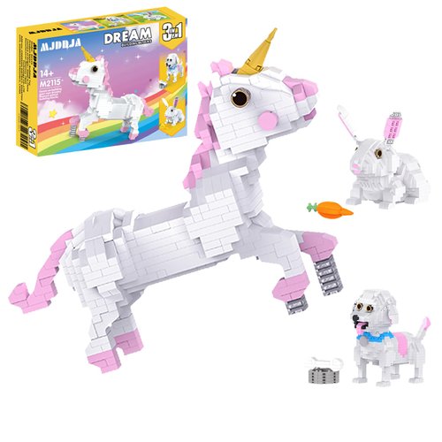 MJDDJA Unicorn Micro Mini Building Block Set for Adult, 3 in 1, Transforms from Unicorn to Dog to Rabbit, Unicorn Toys for Girls Age 8-12,14+, Christmas Birthday Easter Day Gift for Kids