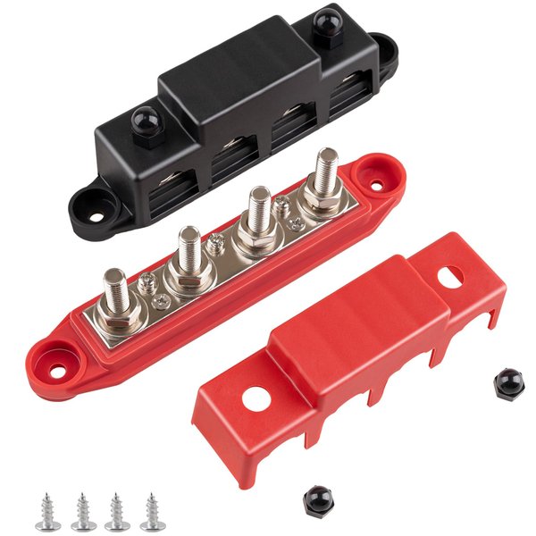 BetyBedy 12V Bus Bar, 4X 5/16"(M8) Studs Power Distribution Block, Screws Terminal Block, 250A Marine Copper Battery Busbar for Boat, Automotive and Solar Wiring