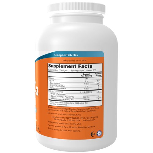 NOW Supplements, Omega-3 180 EPA / 120 DHA, Molecularly Distilled, Cardiovascular Support*, 500 Softgels