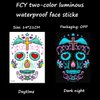 Halloween Party Tattoo Stickers Funny Face Neon Fake Tattoo Luminous Festival Accessories Decor DIY Self Adhesive Rose Scar Masquerade Temporary Tattoo Stickers for Women and Girls 4PCS