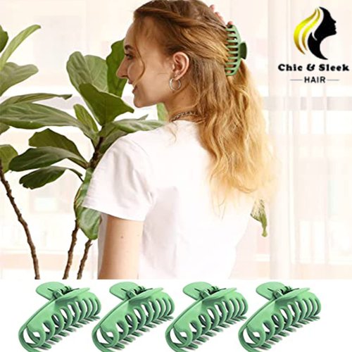 Chic & Sleek Hair Claw Clips for Women, Strong Hold Hair Clip for Thick Hair, 4 Inch Non-Slip Fashion Colorful Hair Styling for Girls (4. Pink, Khaki, Green, Black)
