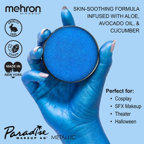 Mehron Makeup Paradise Makeup AQ Pro Size | Face & Body Painting, Special FX, Beauty, Cosplay, and Halloween | Water Activated Face Paint & Body Paint 1.4 oz (40 g) (Metallic Dark Blue)