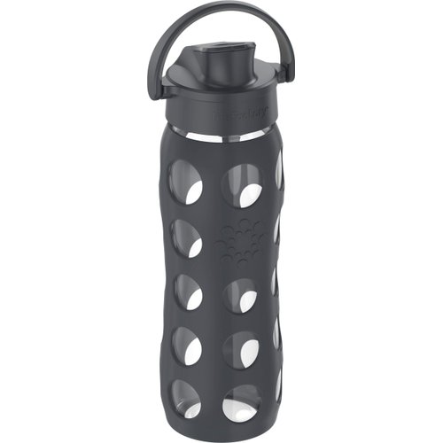 Lifefactory 22-Ounce Active Flip Cap Glass Water Bottle, 22oz, Carbon
