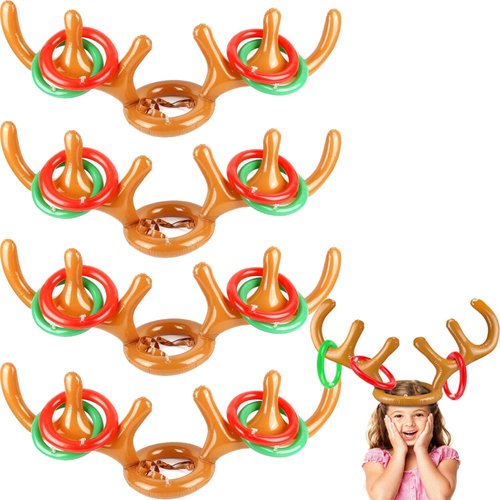 4 Pack Inflatable Antler Ring Games, Reindeer Ring Stocking Stuffers for Christmas Party Games Fu...