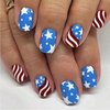 96Pcs 4th of July Press on Nails Short Square Fake Nails Patriotic False Nails with Flag Star Glossy Glue on Nails Independence Day Nail Art Design Kit Full Cover Stick on Nails for Women Manicure