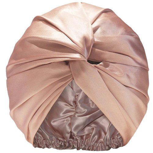 Slip Silk Turban in Pink, One Size (21”- 28”) - Double-Lined Pure Mulberry Silk 22 Momme Hair Turban - Hair-Friendly, Lightweight and Multipurpose Head Wrap + Sleeping Cap for Curly + Thick Hair Types