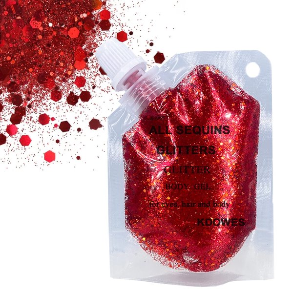 Body Glitter Gel 16 Color Sequins Glitter Gel Easy to Apply&Clean, Festival Glitter Christmas Makeup for Women Long Lasting Sparkling Suitable for Body, Face, Hair, Eyes Red(Chunky Glitter)