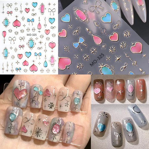 Nail Stickers 4 Sheets Moon Star Sun Nail Art Stickers Decals Self-Adhesive Pegatinas Uñas Colorful Rose Gold Nail Supplies Nail Art Design Decoration Accessories