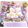 Avezano Tea Party Backdrop Floral Butterfly Glitter Let's Partea Banner Afternoon Tea Baby Shower Birthday Party Decorations 70.8 x 43.3 Inch (Pink)