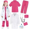 YADIYA Doctor Costume for Kids Scrubs Real Stethoscope Lab Coat Halloween Costumes Career Day Costume For Kids Girls 3-12