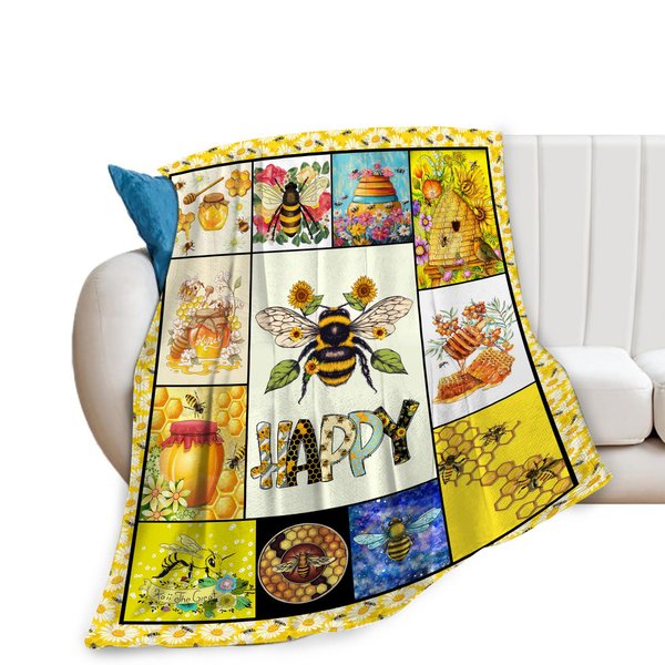 Bee Blanket Bee Gifts Bumblebee Bee Throw Blanket Honey Bee Pictures Decor Throw Blankets Cozy Fleece Flannel Blanket for Couch Sofa Bed Soft Warm Flannel Fleece for Kids Adult 40"x50"