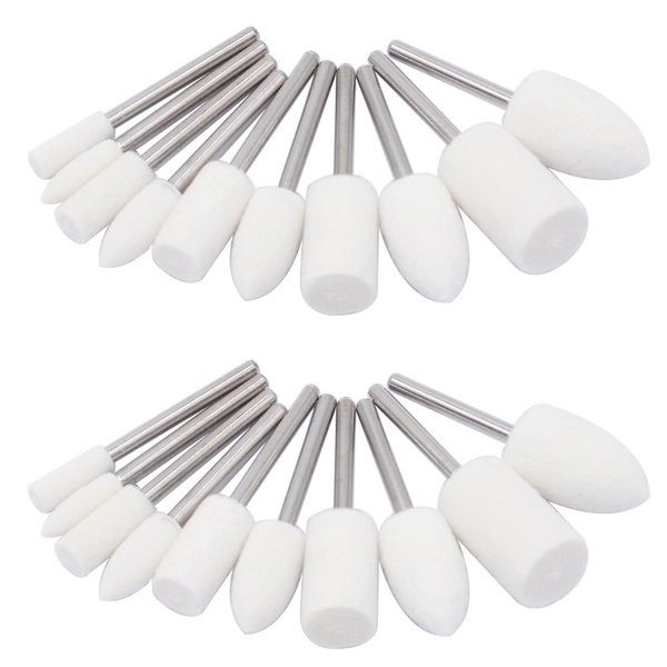 PHYHOO Buffing Wheel Polishing Pads for Drill Rotary Tool Accessories Wool Felt Little Buffer Polisher Bits Kit Mounted Mandrel Tips Head Chrome Polish Watch - 1/8 Inch Shank