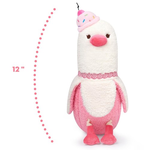 PEACH CAT Banana Duck Plush Pillow with Cherry Cake Hat Banana Duck Stuffed Animal Gift for Girls Boys White and Pink 12"