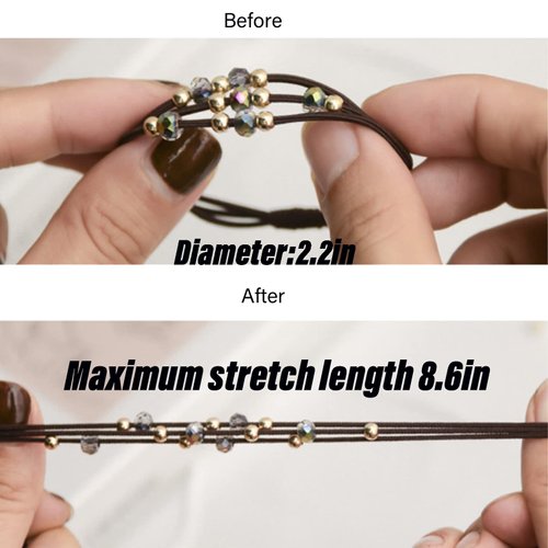 UaiUya 10pcs Small Gold Bead Hair Ties Elastic Ponytail Holder for Women and Girls Hair Tie Bracelets with Crystal Beads Hair Ties for Thick Thin curly hair(5 Colors)