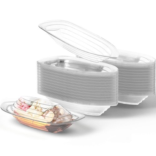 Super Fun, Recyclable Banana Split Boats 100 Pk. Best Long, 12 Oz + 8 Oz Combo of Disposable Bowls W/Lids for Ice Cream Sundaes. Perfect Clear Plastic Sunday Cups for Kids Birthday Party