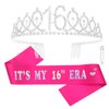 YARIEW Sweet 16 Sash and Tiara Set, Sweet 16 Birthday Decorations for Girls, Birthday Crown and Birthday Era Sash, 16th Birthday Gifts for Girls, Sweet Sixteen Gifts for Girls, Hot Pink