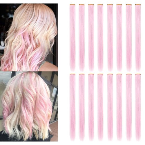 SARARHY 16 PCS Colored Hair Extensions Clip in Holiday Party Highlights 21 inch Straight Syntheti...