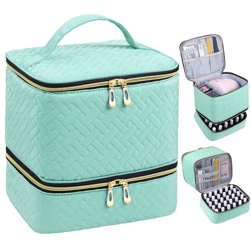 RZMAYIS Nail Polish Carrying Case Bag-Holds 30 Bottles, Double-Layer Nail Polish Storage and Nail Dryer Case