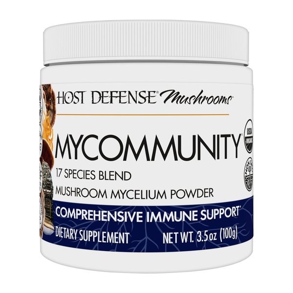 Host Defense MyCommunity Powder - 17 Species Blend Mushroom Supplement for Immune Support - Extract with Lion's Mane, Reishi, Chaga, Cordyceps, Turkey Tail & More - 100g (66 Servings)*