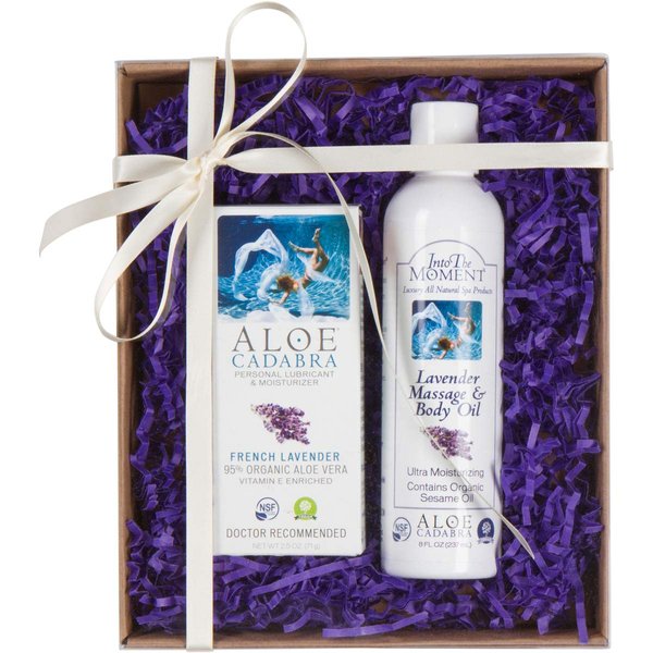 Aloe Cadabra Lavender Massage Oil and Organic Lavender Personal Lubricant Decorative Box Set