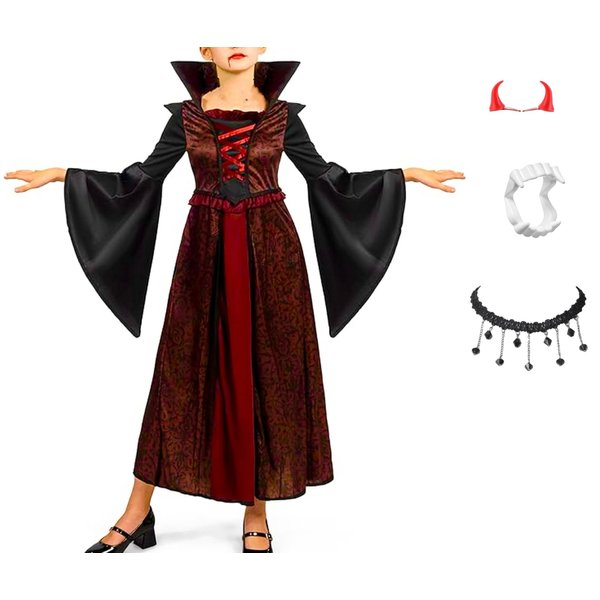 Brcus Kids Vampire Halloween Costumes for Girls Vampiress Role Play Cosplay Dress Up (Vampire, 4-6 Years)