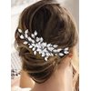 Easedaily Leaf Bride Wedding Hair Comb Silver Pearl Hair Piece Bridal Hair Accessories for Women and Bride