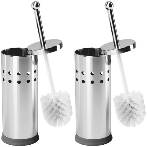 Chrome Stainless Steel Modern Toilet Brush & Holder Set (2 Pack) - Modern Toilet Bowl Brush Holder - Cleaner Toilet Brushes Bathroom Accessories - Bathroom Bowl Cleaner Brush with Caddy