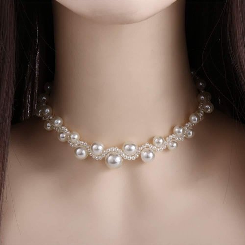 Sweet RoseHair Spring Clip Barrette, Pearl Necklace Elegant Choker, Party Wedding Birthday Gift for Women Girl