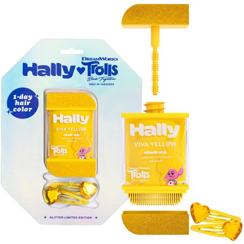 Hally Hair Viva Yellow 1-Day Hair Color for Kids | Shade Stix Temporary Hair Dye | Easy, No Mess Application | Washes Out in 1 Shampoo | Trolls Hair Accessories for Girls & Boys | Trolls Movie Merch