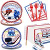 Hegbolke Hockey Party Supplies Serve 20-81Pcs Plates Napkins Tablecloth Forks Set for Kid's Hockey Fans Birthday Gameday Hockey Theme Party Decorations