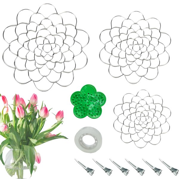 DIKEMY 3Pcs Flower Arrangement Holder, Wire Arranger Twist Floral Grid Flower Frog Tool for Vase Floral Stems Bouquets Plant Fixation