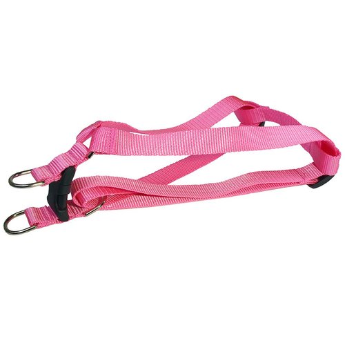 Xsmall Pink Nylon Webbing Dog Harness: 1/2" wide, Adjusts 8-16" - Made in USA.