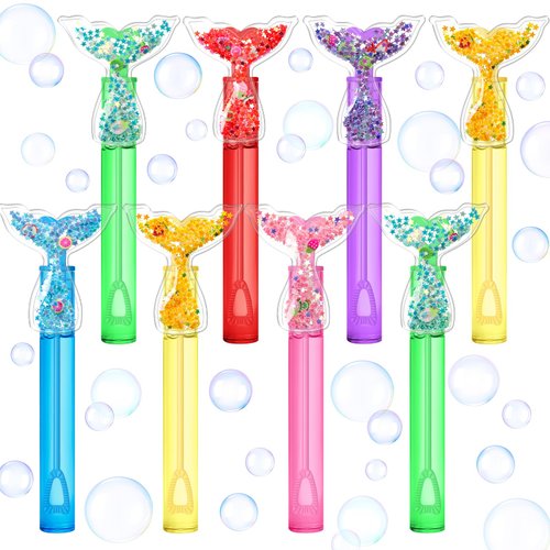 AFZMON 24Pcs Glitter Mermaid Bubble Wands for Kids, Mermaid Tail Party Favors Mini Bubbles Birthd...