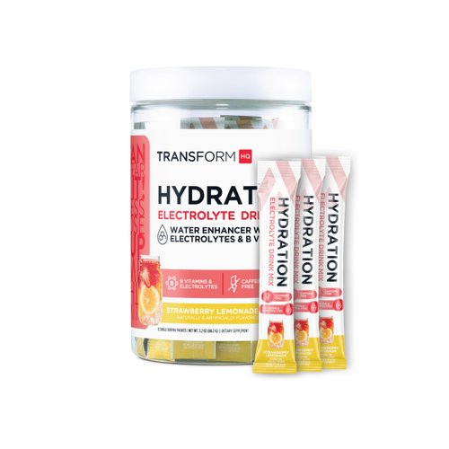 TransformHQ Hydration Drink Mix (21 Single-Serving Packets, Strawberry Lemonade) - Hydration Supplement Blend with Vitamins and Electrolytes