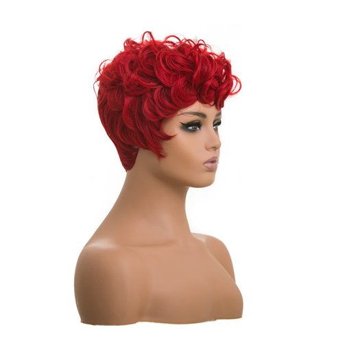 DOcute Red Pixie Cut Wigs for Black Women Short Hair Red Short Wigs for Black Women With Bang Curly Black Women wigs (Red)