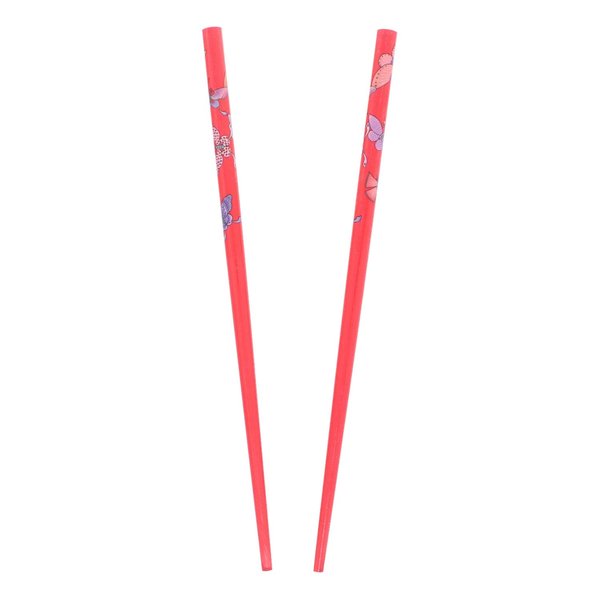 Set of Two Wooden Hair Sticks With Butterflies Chopsticks Hair Pin for Women 7 inches Long - Red